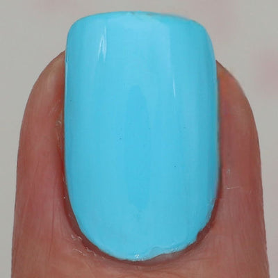 Sky Blue by 'Ard As Nails, smooth opaque sky blue creme with subtle shine, macro close-up of a single oval nail