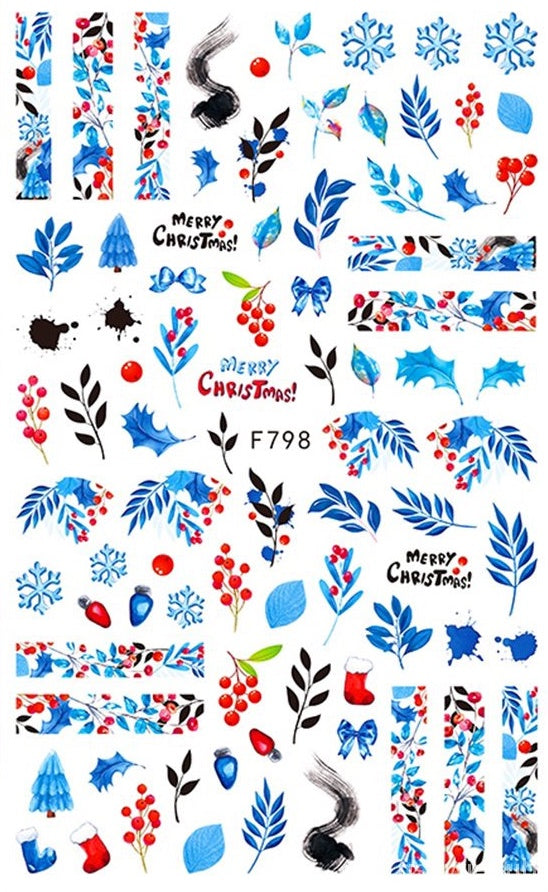 Blue Watercolour Winter Berries Nail Sticker