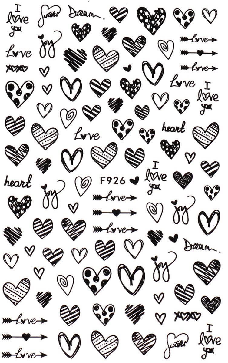Black Valentine's Love Hearts Nail Sticker