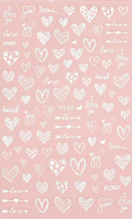 White Valentine's Love Hearts Nail Sticker