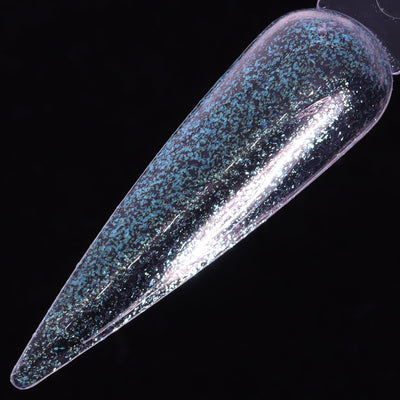 Asterina Sea Star (Topper) by Dimension Nails, teal-to-green-to-silver multichrome shimmer topper with high-sparkle flakies in a clear base, swatch stick