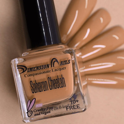 Saharan Cheetah by Dimension Nails, warm sandy tan creme with high-shine gloss, bottle standalone product shot