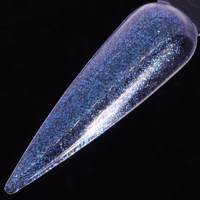 Sand Sifting Sea Star (Topper) by Dimension Nails, dense blue shimmer topper with icy silver multichrome flake shift and holographic glint, swatch stick