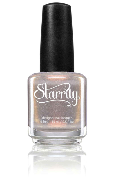 Moon Glow by Starrily, greige-taupe holographic shimmer creme with warm copper shimmer and silver-grey micro flecks, bottle standalone product shot