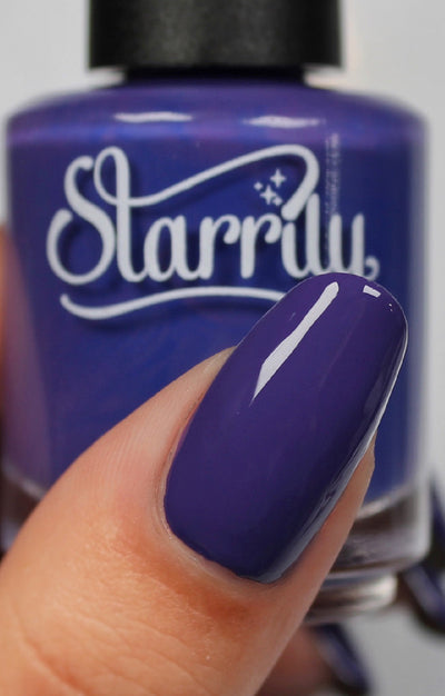 Gravity by Starrily, deep medium purple creme, macro close-up of single nail showing high-gloss finish