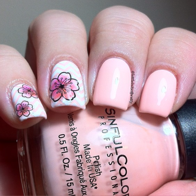 Pink Floral Cherry Blossom Nail Sticker