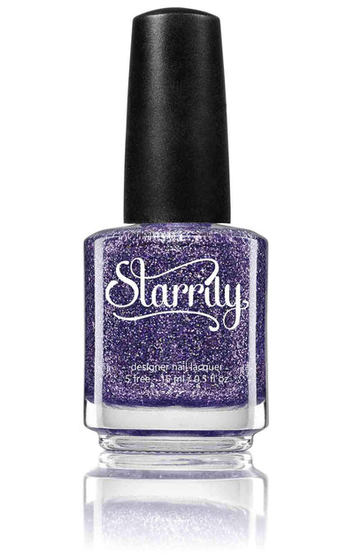 Damsel by Starrily, densely packed fine lilac holographic microglitter in clear base, bottle standalone product shot