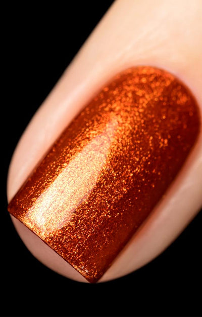 Sunlight (Orange Foil) by Starrily, macro close-up of dense burnt orange to copper-gold micro-flakie foil reflectivity